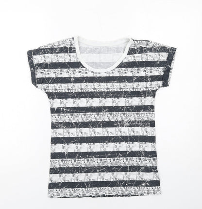 Marks & Spencer Womens Black Geometric Cotton Basic T-Shirt Size 6 Round Neck