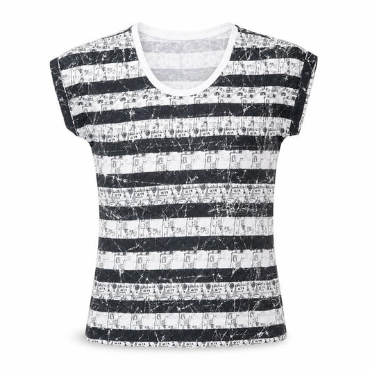 Marks and Spencer Womens Black Geometric Cotton Basic T-Shirt Size 6 Round Neck