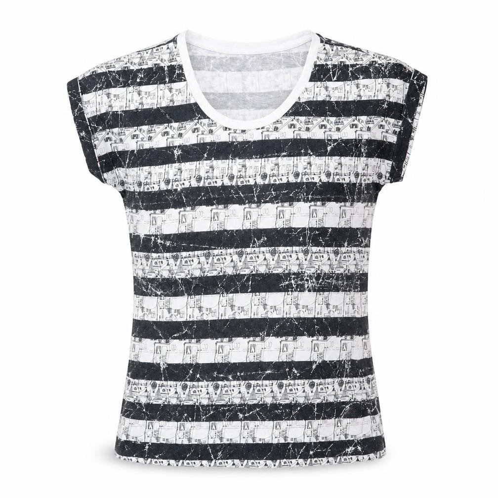 Marks & Spencer Womens Black Geometric Cotton Basic T-Shirt Size 6 Round Neck