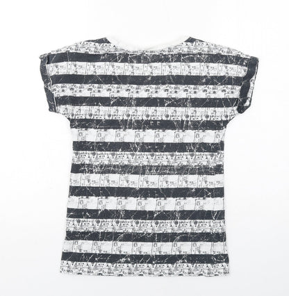 Marks & Spencer Womens Black Geometric Cotton Basic T-Shirt Size 6 Round Neck