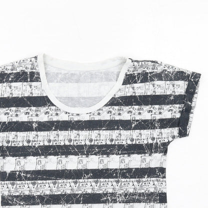 Marks & Spencer Womens Black Geometric Cotton Basic T-Shirt Size 6 Round Neck