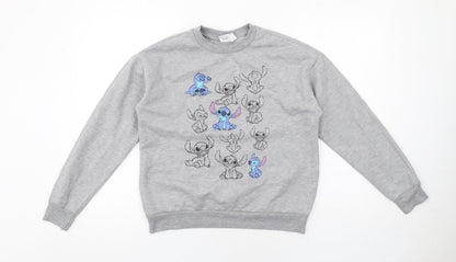 Preloved Disney Womens Grey Cotton Pullover Sweatshirt Size 2XS Pullover - Stitch - Front