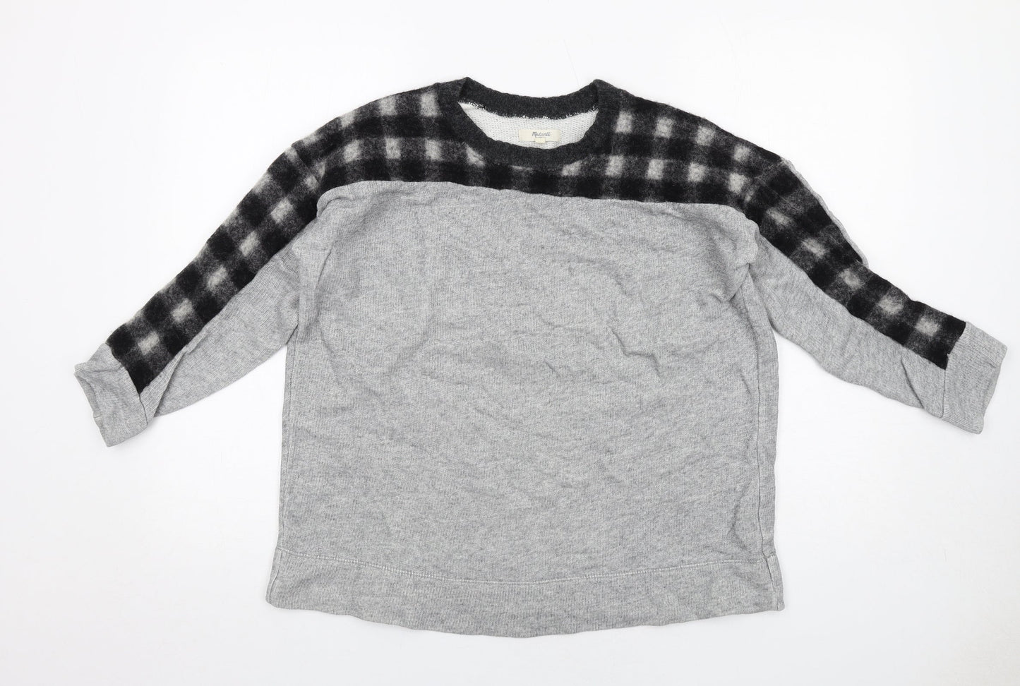 Madewell Womens Grey Check Cotton Full Zip Sweatshirt Size S Pullover