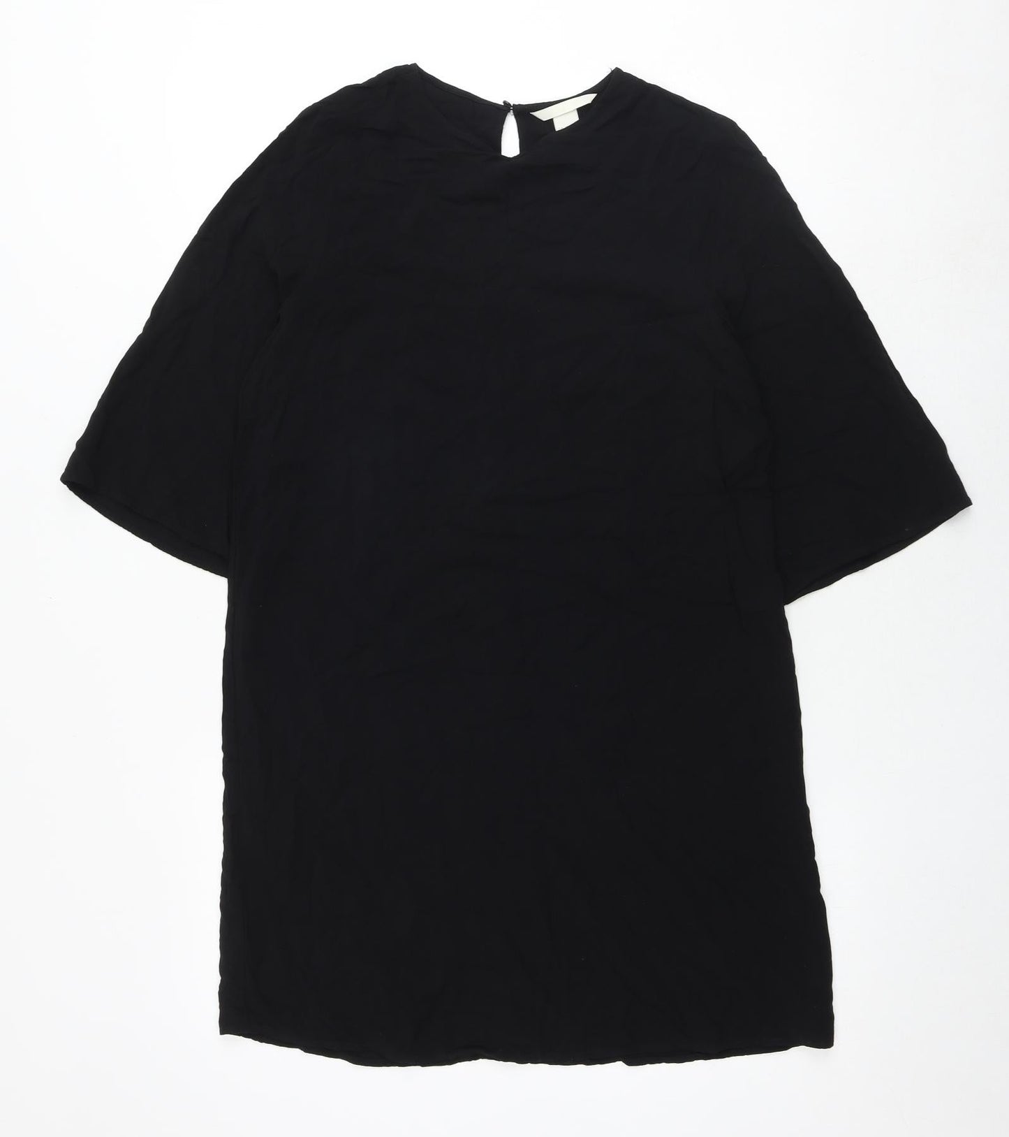 H&M Womens Black Viscose A-Line Size 10 Round Neck Button