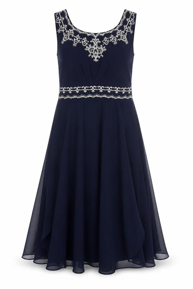 Monsoon Womens Blue Geometric Polyester Ball Gown Size 10 Round Neck Zip