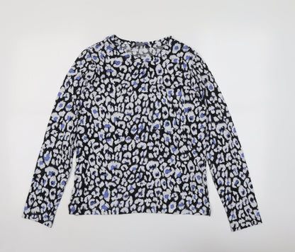 Marks & Spencer Womens Blue Geometric Polyester Basic Blouse Size 6 Round Neck