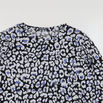 Marks & Spencer Womens Blue Geometric Polyester Basic Blouse Size 6 Round Neck