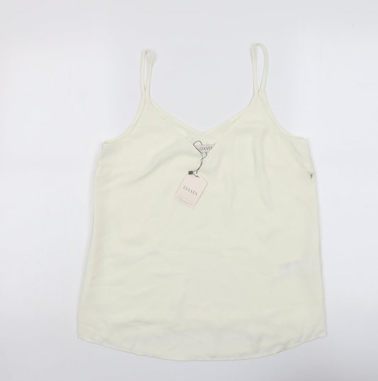 Oasis Womens Ivory Polyester Basic Tank Size 10 V-Neck