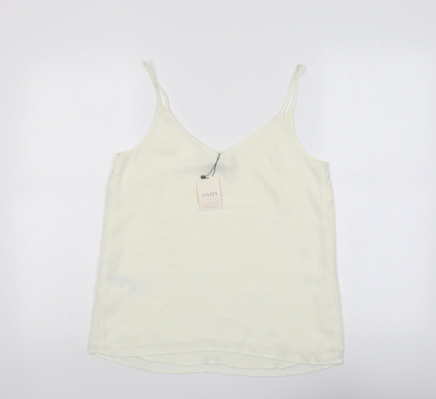 Oasis Womens Ivory Polyester Basic Tank Size 10 V-Neck
