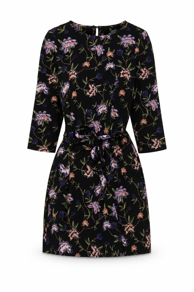 H&M Womens Black Floral Polyester A-Line Size 10 Round Neck Button