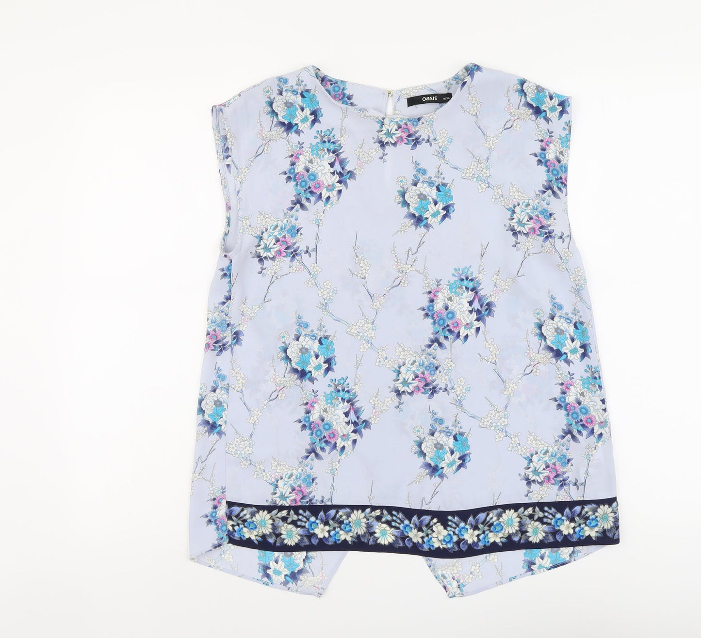 Oasis Womens Blue Floral Polyester Basic Tank Size 8 Round Neck