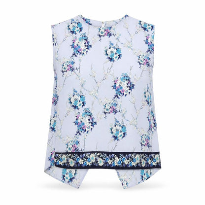 Oasis Womens Blue Floral Polyester Basic Tank Size 8 Round Neck