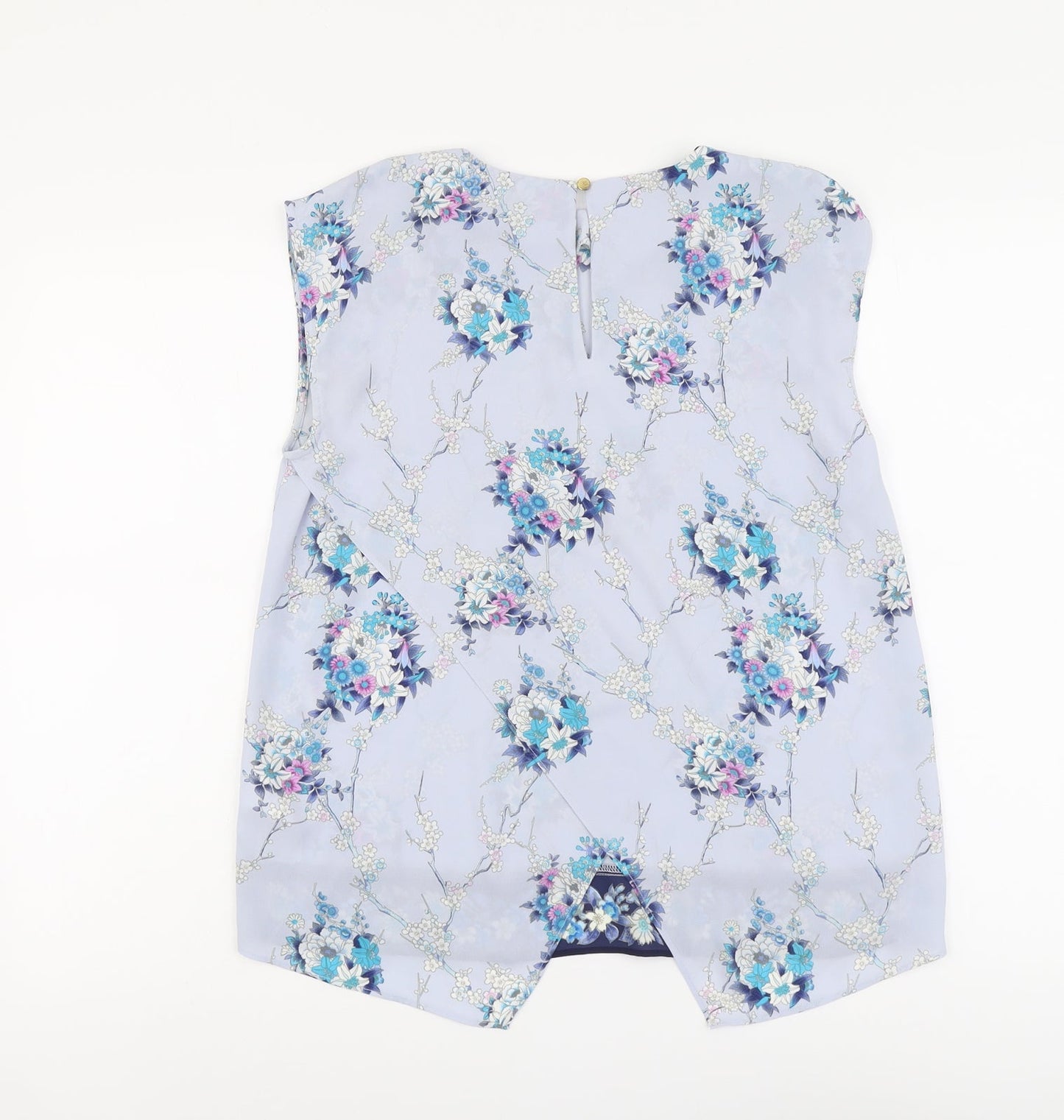 Oasis Womens Blue Floral Polyester Basic Tank Size 8 Round Neck