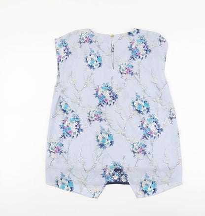 Oasis Womens Blue Floral Polyester Basic Tank Size 8 Round Neck