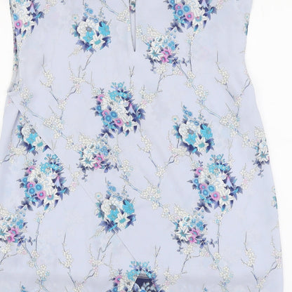 Oasis Womens Blue Floral Polyester Basic Tank Size 8 Round Neck