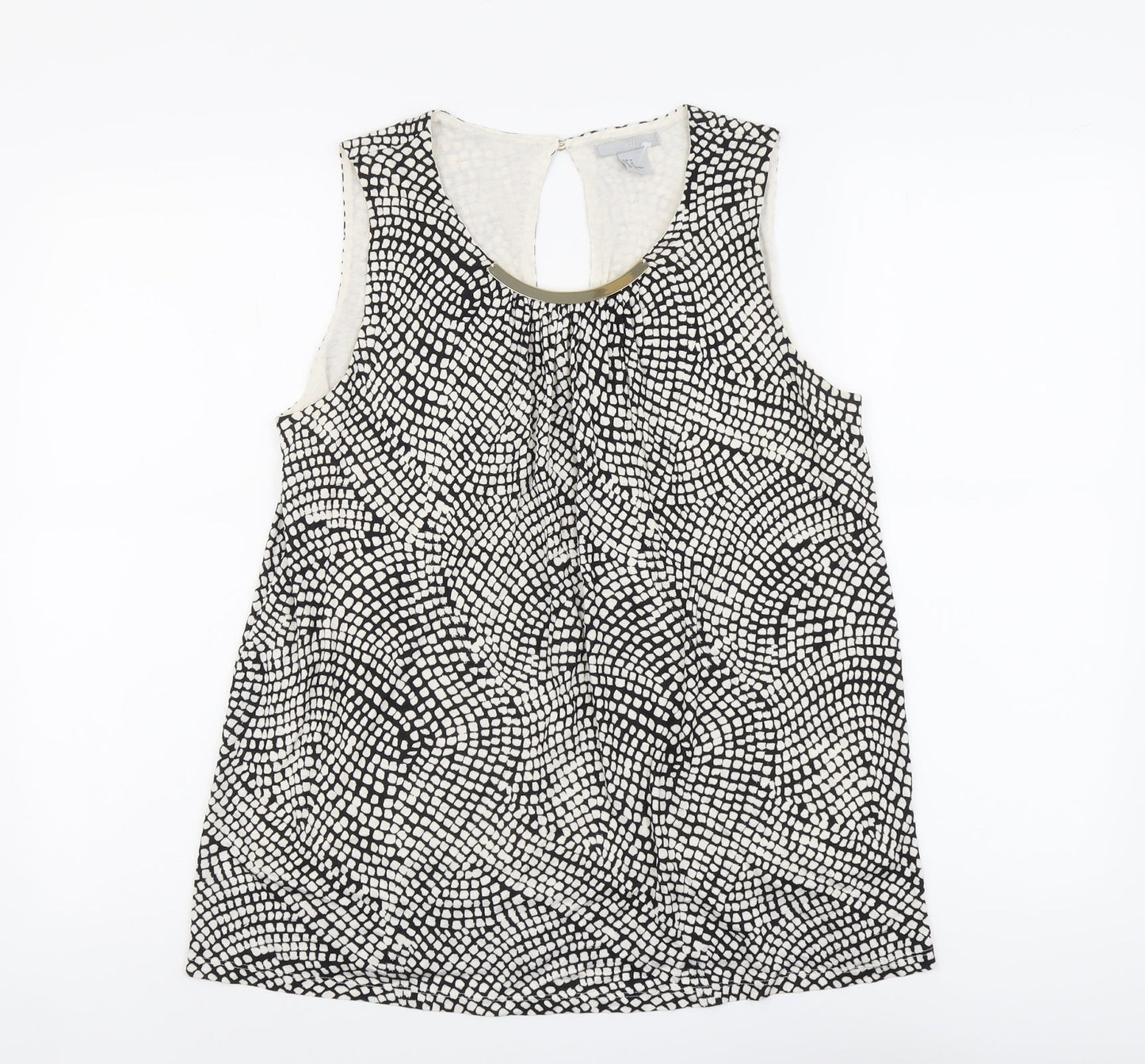 H&M Womens Beige Geometric Viscose Basic Tank Size M Round Neck
