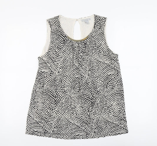 H&M Womens Beige Geometric Viscose Basic Tank Size M Round Neck