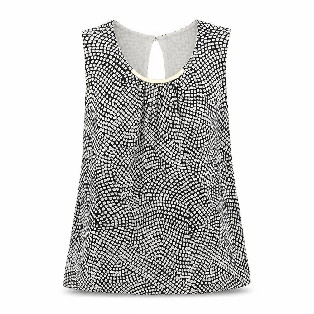 H&M Womens Beige Geometric Viscose Basic Tank Size M Round Neck