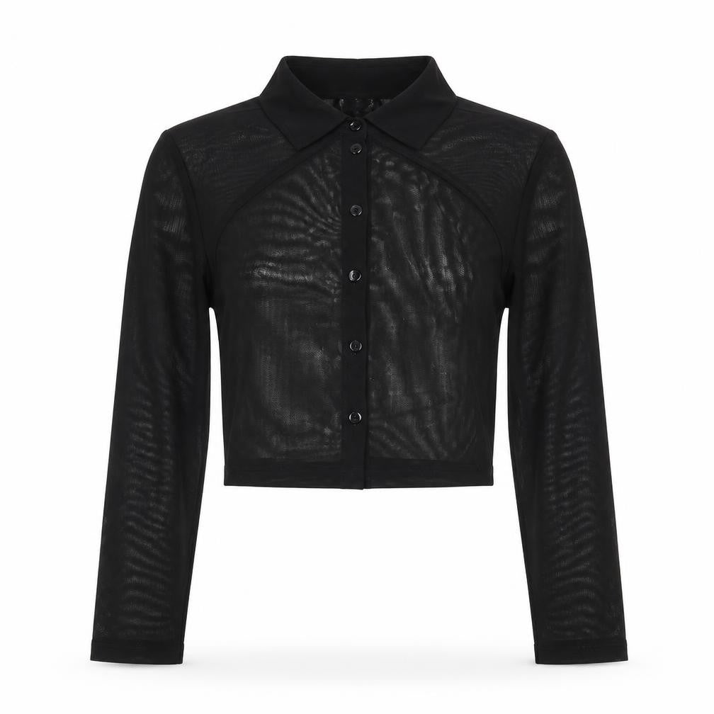 ASOS Womens Black Polyester Cropped Button-Up Size 8 Collared