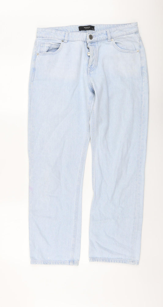 RESERVED Womens Blue Cotton Straight Jeans Size 10 L29 in Regular Button