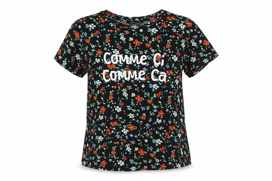Dorothy Perkins Womens Black Floral Viscose Basic T-Shirt Size 10 Round Neck - Comme Ci Comme Ca