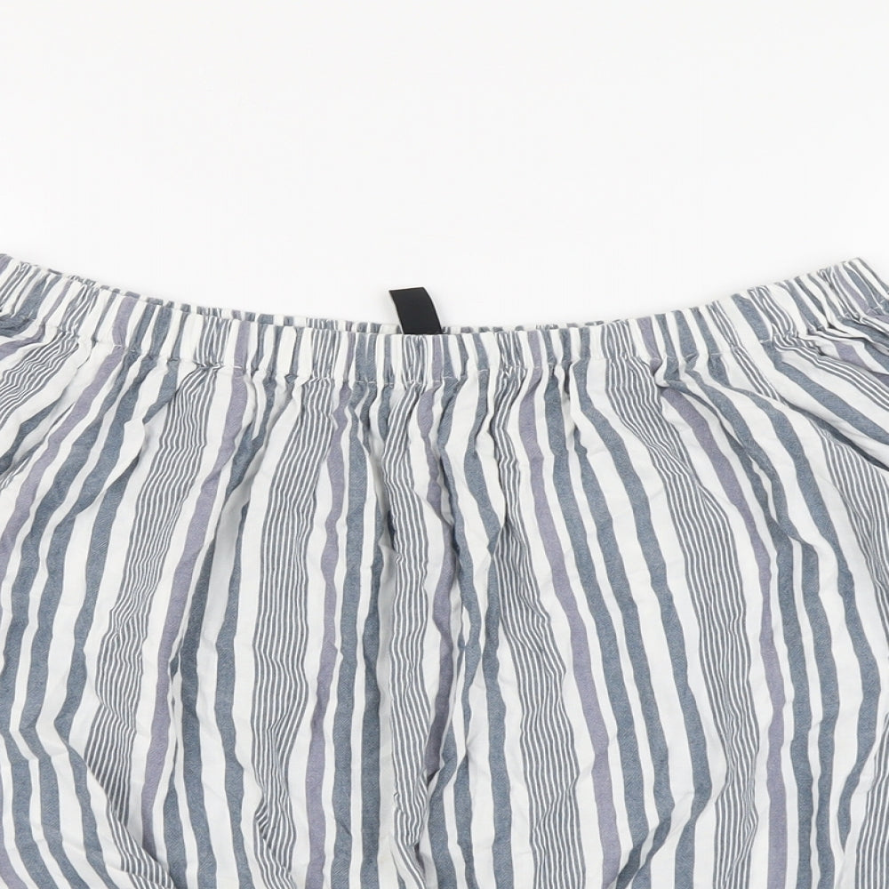 New Look Womens Grey Striped Viscose Basic Blouse Size 14 Off the Shoulder - Knot Front
