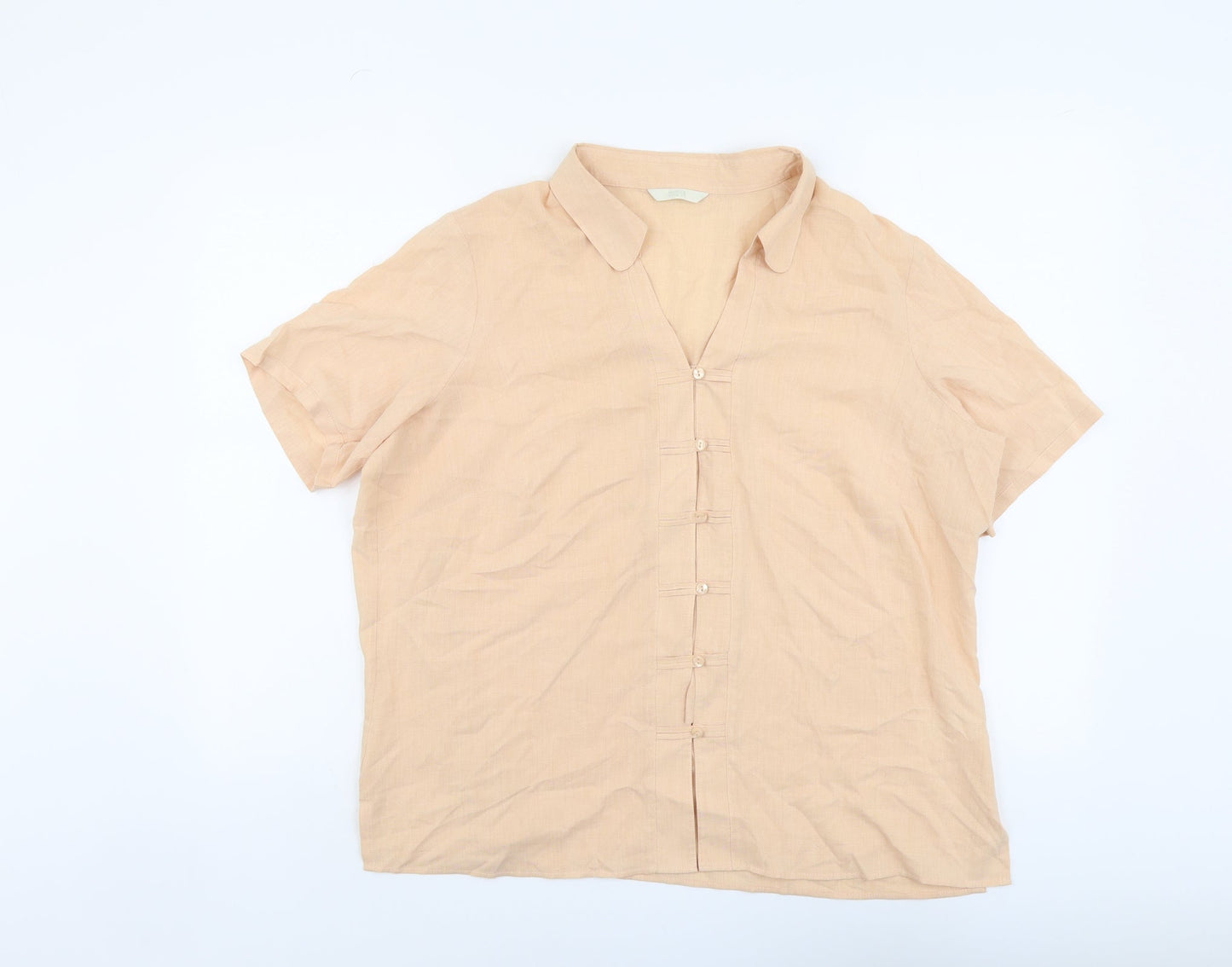 Marks and Spencer Womens Orange Viscose Basic Button-Up Size 18 Collared
