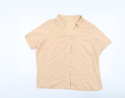 Marks & Spencer Womens Orange Viscose Basic Button-Up Size 18 Collared