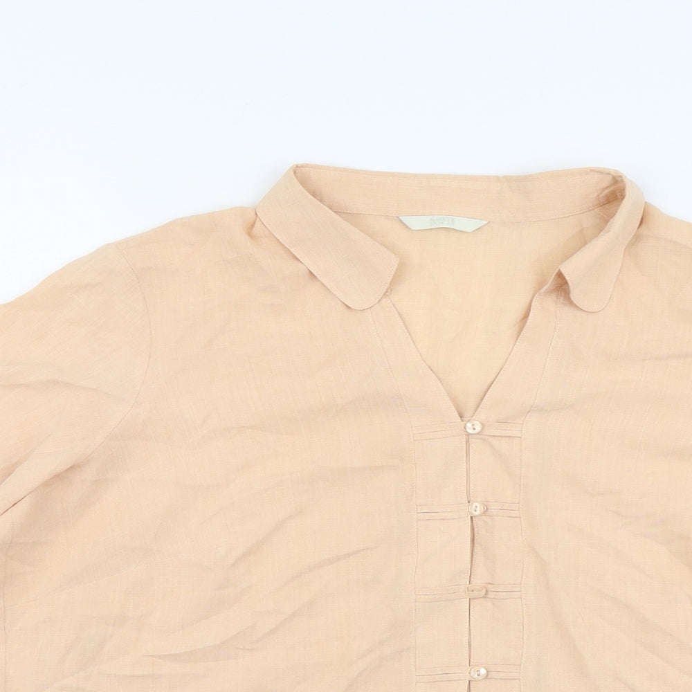 Marks and Spencer Womens Orange Viscose Basic Button-Up Size 18 Collared