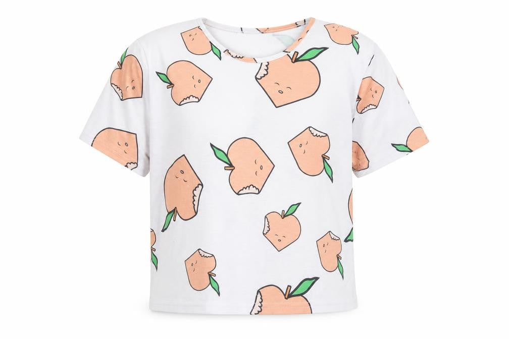 PRETTYLITTLETHING Womens White Geometric Polyester Basic T-Shirt Size S Round Neck - Apple Print