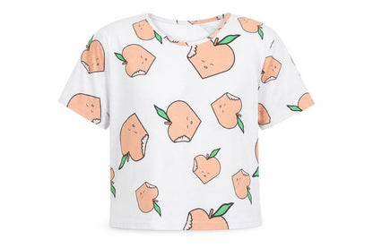PRETTYLITTLETHING Womens White Geometric Polyester Basic T-Shirt Size S Round Neck - Apple Print