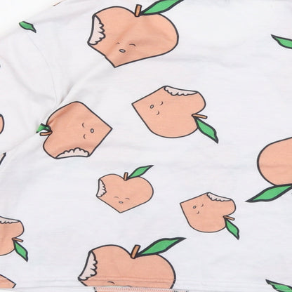 PRETTYLITTLETHING Womens White Geometric Polyester Basic T-Shirt Size S Round Neck - Apple Print
