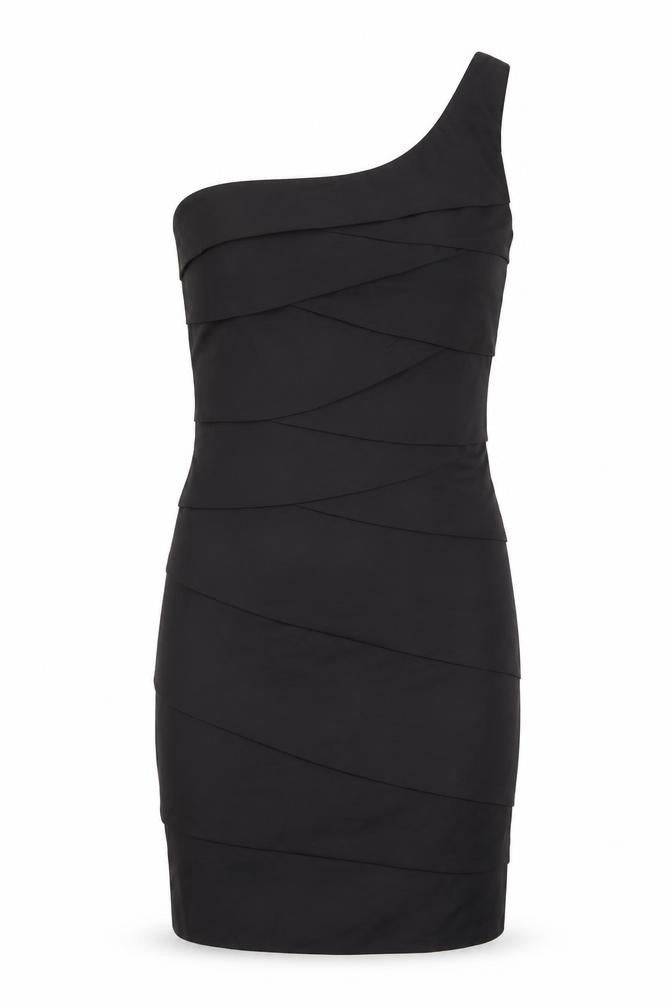Max And Cleo Womens Black Polyester Bodycon Size L One Shoulder Zip