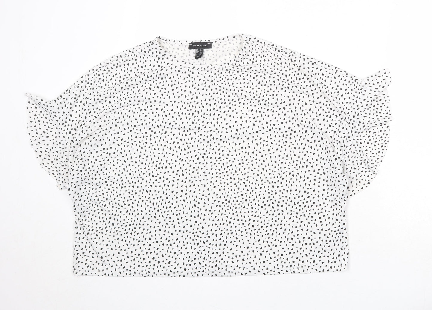 New Look Womens White Geometric Polyester Basic Blouse Size 12 Round Neck