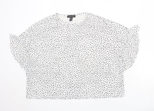 New Look Womens White Geometric Polyester Basic Blouse Size 12 Round Neck