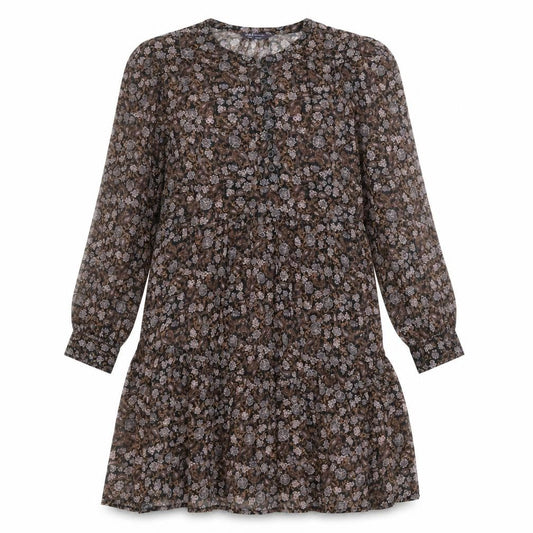 Marks and Spencer Womens Multicoloured Floral Polyester A-Line Size 12 Round Neck Button