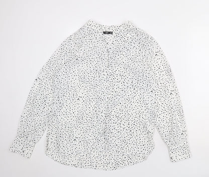 Mango Womens White Polka Dot Polyester Basic Blouse Size S V-Neck