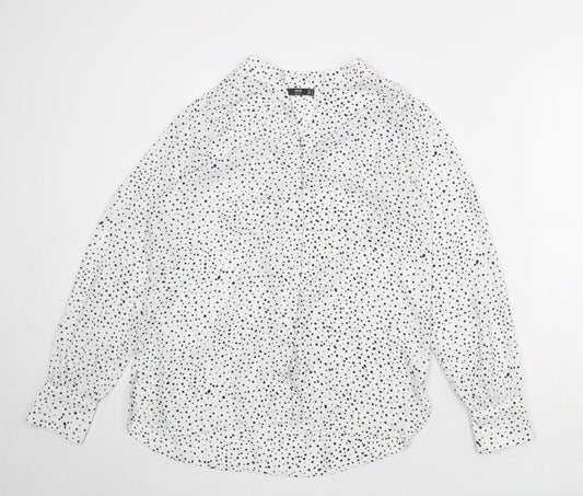 Mango Womens White Polka Dot Polyester Basic Blouse Size S V-Neck