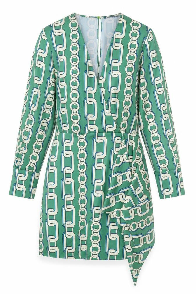 Zara Womens Green Geometric Polyester A-Line Size XS V-Neck Zip