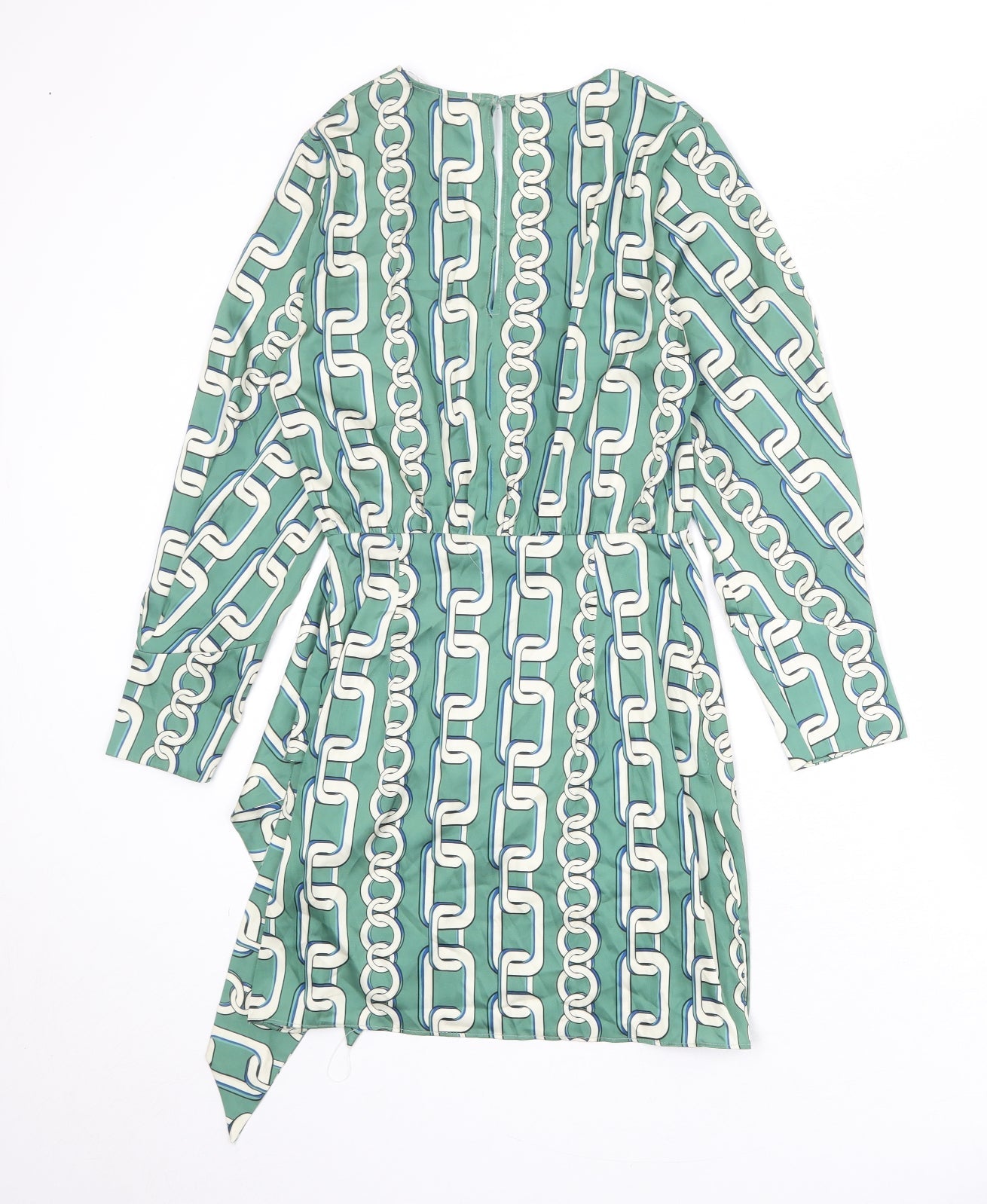 Zara Womens Green Geometric Polyester A-Line Size XS V-Neck Zip