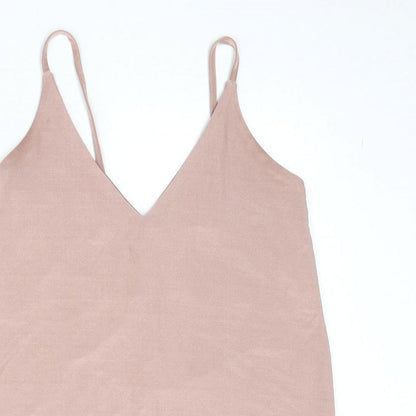 Boohoo Womens Pink Polyester Basic Tank Size 6 V-Neck