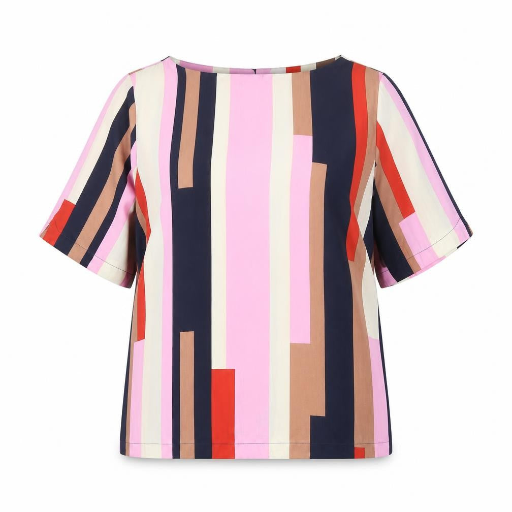 VERO MODA Womens Multicoloured Colourblock Polyester Basic Blouse Size L Round Neck