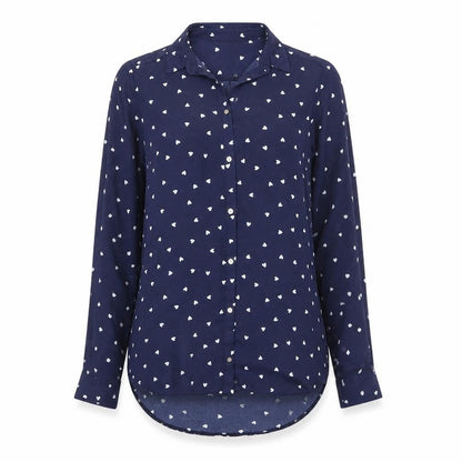 River Island Womens Blue Geometric Polyester Basic Button-Up Size 8 Collared - Heart Print