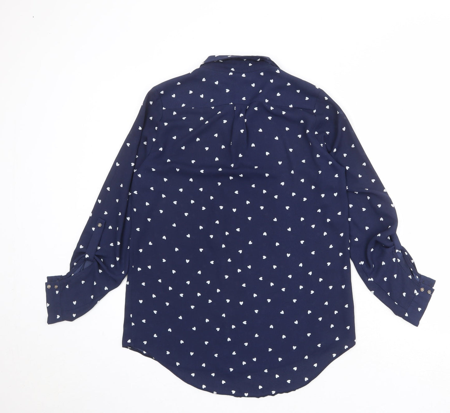 River Island Womens Blue Geometric Polyester Basic Button-Up Size 8 Collared - Heart Print