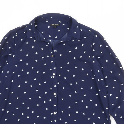 River Island Womens Blue Geometric Polyester Basic Button-Up Size 8 Collared - Heart Print