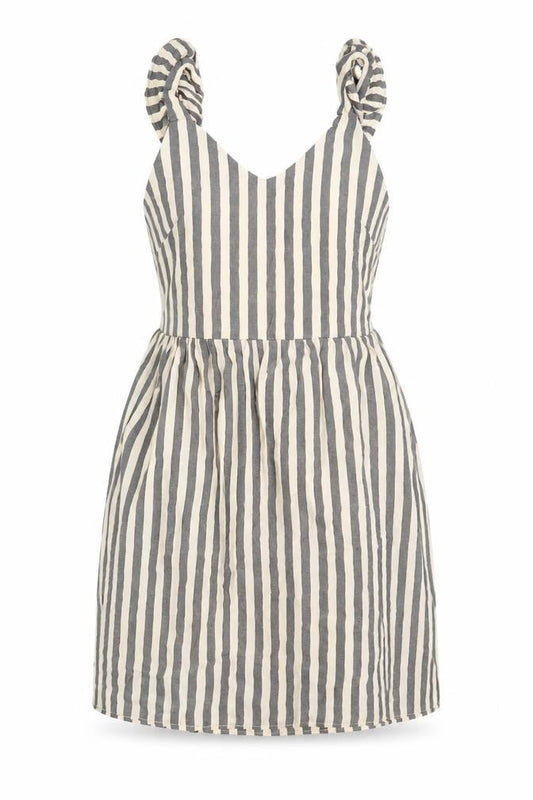QED London Womens Beige Striped Rayon Tank Dress Size 8 V-Neck Tie