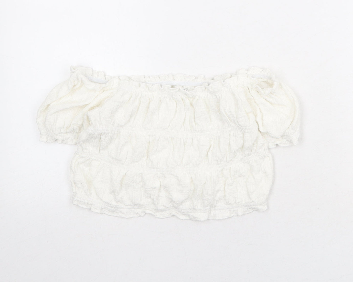 Zara Girls White Polyester Cropped Blouse Size 9-10 Years Off the Shoulder Pullover