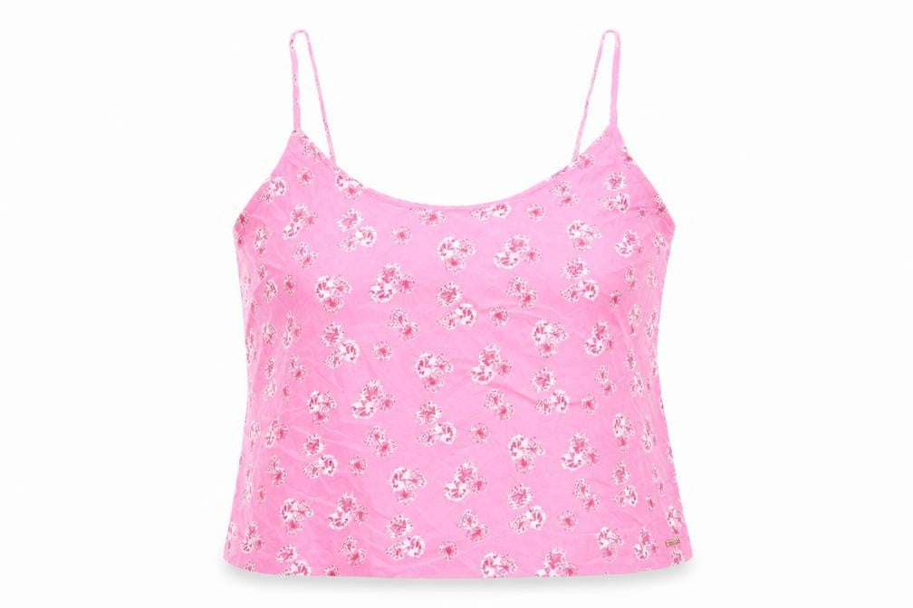 Marks & Spencer Womens Pink Floral Viscose Basic Tank Size 16 Round Neck