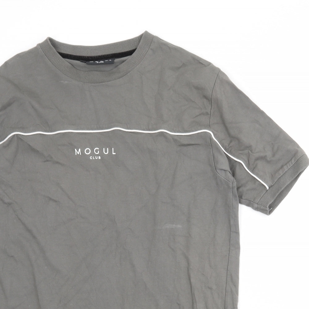 Mogul Mens Grey Cotton T-Shirt Size S Round Neck