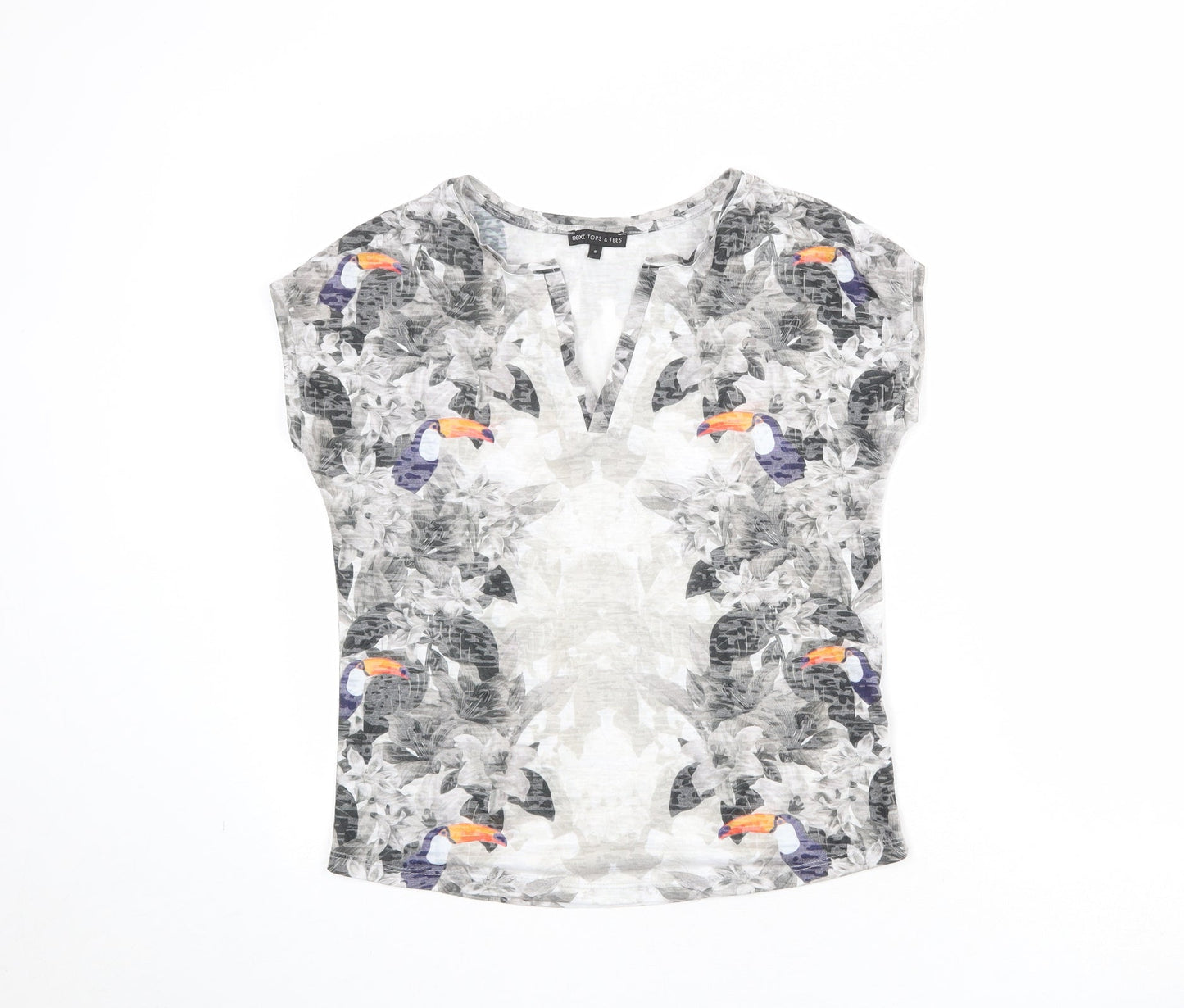 NEXT Womens Multicoloured Floral Polyester Basic T-Shirt Size 8 V-Neck